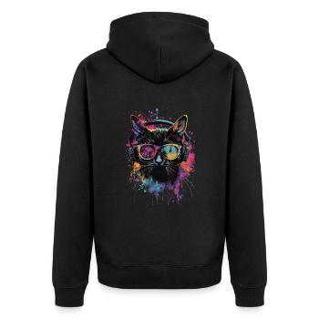 Schwarze Katze - Unisex Premium Bio Zip Hoodie - Schwarz - Hinten - Nico (187cm)