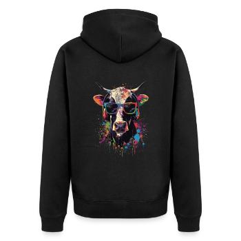 Kuh - Unisex Premium Bio Zip Hoodie - Schwarz - Hinten - Nico (187cm)