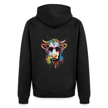 Irish Kuh - Unisex Premium Bio Zip Hoodie - Schwarz - Hinten - Nico (187cm)