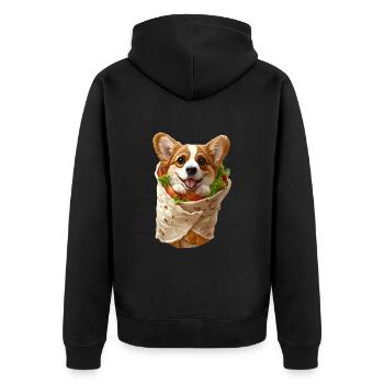 Corgi Burrito - Unisex Premium Bio Zip Hoodie - Schwarz - Hinten - Nico (187cm)