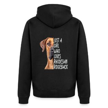 Ridgeback Rhodesian Geschenk - Unisex Premium Bio Zip Hoodie - Schwarz - Hinten - Nico (187cm)