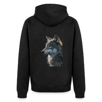 Wolf - Unisex Premium Organic Zip Hoodie - black - Back - Nico (187cm)