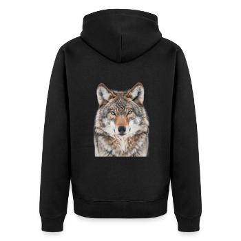 Wolf - Unisex Premium Organic Zip Hoodie - black - Back - Nico (187cm)