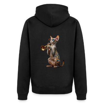 Oriental Shorthair Trompete - Unisex Premium Bio Zip Hoodie - Schwarz - Hinten - Nico (187cm)