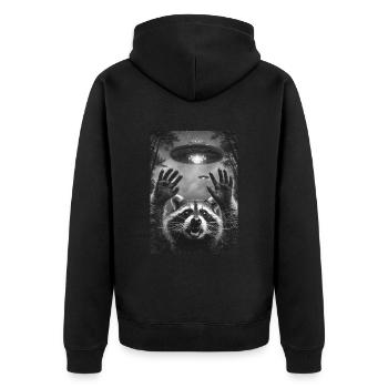 Ufo Selfie Waschbär - Unisex Premium Bio Zip Hoodie - Schwarz - Hinten - Nico (187cm)