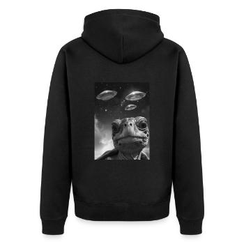 Ufo Selfie Schildkröte - Unisex Premium Bio Zip Hoodie - Schwarz - Hinten - Nico (187cm)