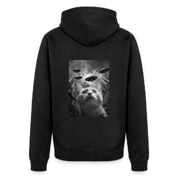 Ufo Selfie Katze - Unisex Premium Bio Zip Hoodie - Schwarz - Hinten - Nico (187cm)