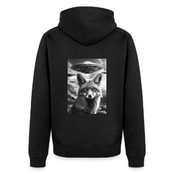 Ufo Selfie Fuchs - Unisex Premium Bio Zip Hoodie - Schwarz - Hinten - Nico (187cm)