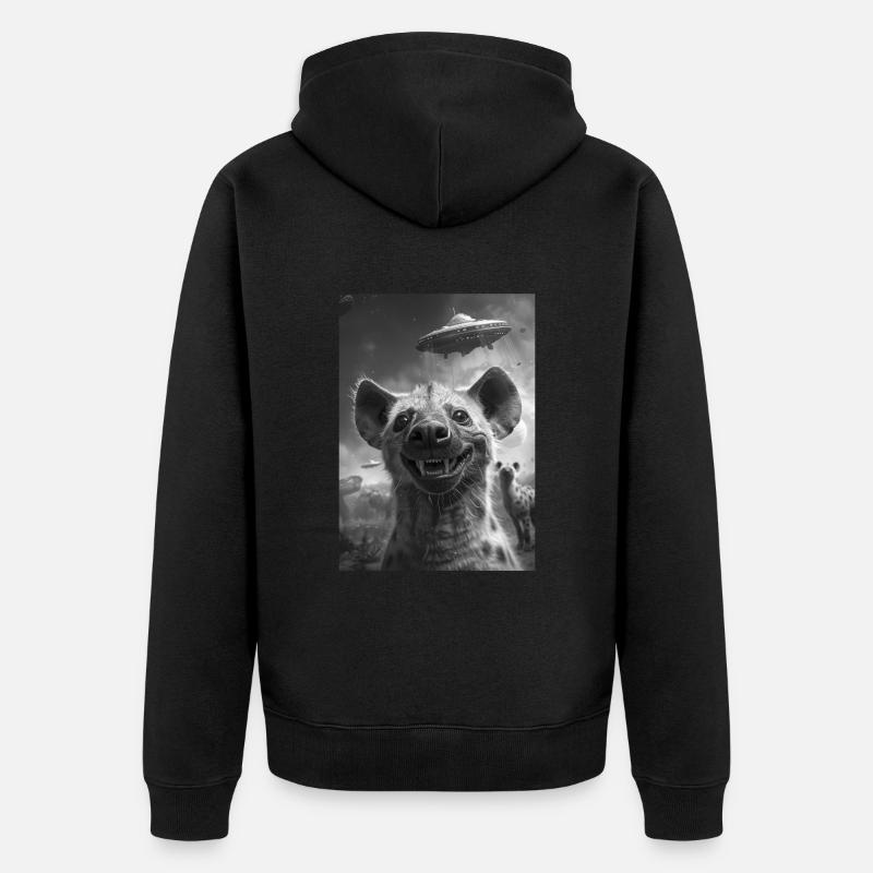 Ufo Selfie Hyäne - Unisex Premium Bio Zip Hoodie - Schwarz