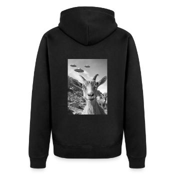 Ufo Selfie Ibex - Unisex Premium Bio Zip Hoodie - Schwarz - Hinten - Nico (187cm)