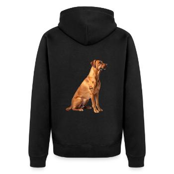 Ridgeback Rhodesian Rapa - Unisex Premium Bio Zip Hoodie - Schwarz - Hinten - Nico (187cm)
