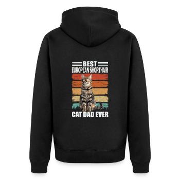 European shorthair Papa Katze - Unisex Premium Bio Zip Hoodie - Schwarz - Hinten - Nico (187cm)