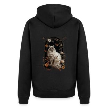 Sibirische Katze - Unisex Premium Bio Zip Hoodie - Schwarz - Hinten - Nico (187cm)