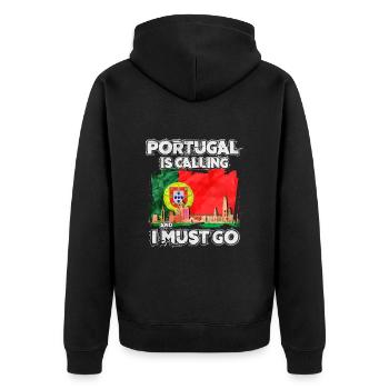 Portugal - Unisex Premium Bio Zip Hoodie - Schwarz - Hinten - Nico (187cm)