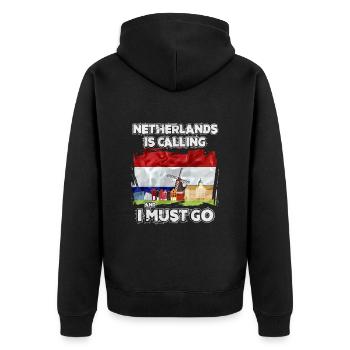 Netherlands - Unisex Premium Organic Zip Hoodie - black - Back - Nico (187cm)