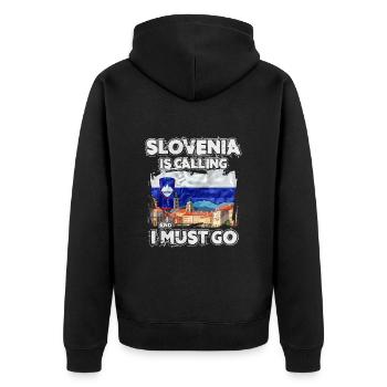 Slovenia - Unisex Premium Organic Zip Hoodie - black - Back - Nico (187cm)
