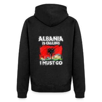 Albanien - Unisex Premium Bio Zip Hoodie - Schwarz - Hinten - Nico (187cm)