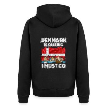 Denmark - Unisex Premium Organic Zip Hoodie - black - Back - Nico (187cm)
