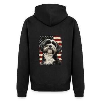 Tibet Terrier Amerika Usa - Unisex Premium Bio Zip Hoodie - Schwarz - Hinten - Nico (187cm)