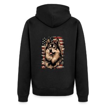 Finnish Lapphund, America Usa - Unisex Premium Organic Zip Hoodie - black - Back - Nico (187cm)