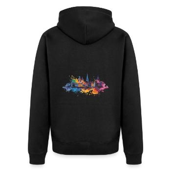 Reutlingen - Unisex Premium Bio Zip Hoodie - Schwarz - Hinten - Nico (187cm)