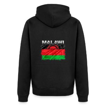 Malawi - Unisex Premium Organic Zip Hoodie - black - Back - Nico (187cm)
