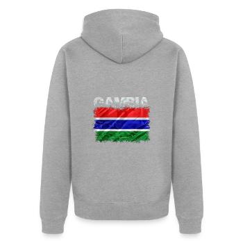Gambia - Unisex Premium Bio Zip Hoodie - Grau meliert - Hinten - Nico (187cm)
