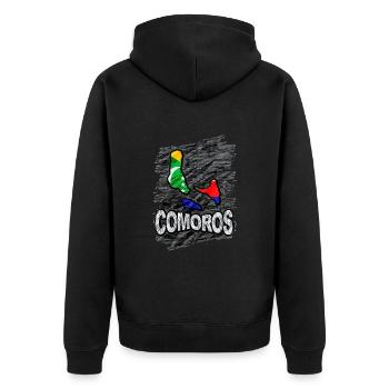 Komoren - Unisex Premium Bio Zip Hoodie - Schwarz - Hinten - Nico (187cm)