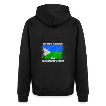 Dschibuti - Unisex Premium Bio Zip Hoodie - Schwarz - Hinten - Nico (187cm)