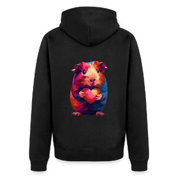 Meerschweinchen - Unisex Premium Bio Zip Hoodie - Schwarz - Hinten - Nico (187cm)