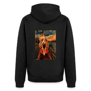 Huhn - Unisex Premium Bio Zip Hoodie - Schwarz - Hinten - Nico (187cm)