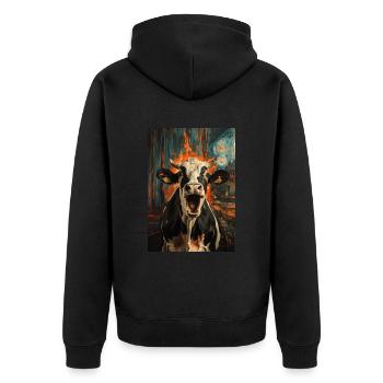 Kuh - Unisex Premium Bio Zip Hoodie - Schwarz - Hinten - Nico (187cm)