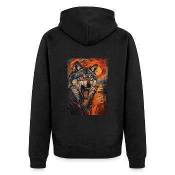 Wolf - Unisex Premium Bio Zip Hoodie - Schwarz - Hinten - Nico (187cm)