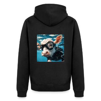 Kuh - Unisex Premium Bio Zip Hoodie - Schwarz - Hinten - Nico (187cm)