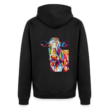 Kuh - Unisex Premium Bio Zip Hoodie - Schwarz - Hinten - Nico (187cm)