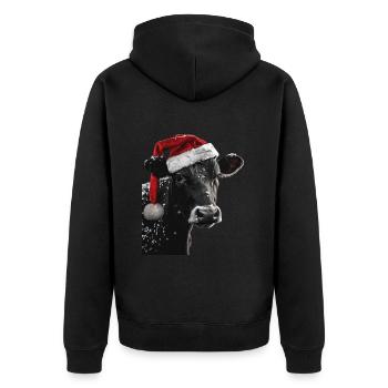 Kuh - Unisex Premium Bio Zip Hoodie - Schwarz - Hinten - Nico (187cm)