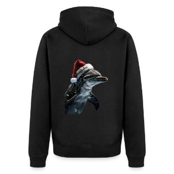 Delphin - Unisex Premium Bio Zip Hoodie - Schwarz - Hinten - Nico (187cm)