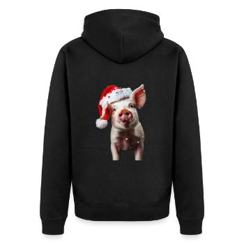 Schwein - Unisex Premium Bio Zip Hoodie - Schwarz - Hinten - Nico (187cm)