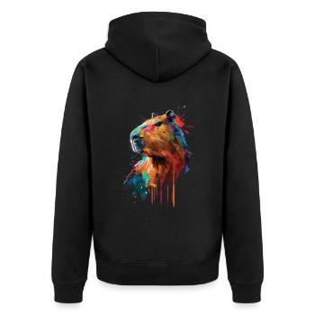 Wasserschwein - Unisex Premium Bio Zip Hoodie - Schwarz - Hinten - Nico (187cm)