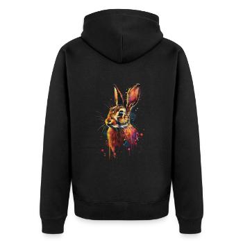 Kaninchen - Unisex Premium Bio Zip Hoodie - Schwarz - Hinten - Nico (187cm)