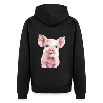 Schwein - Unisex Premium Bio Zip Hoodie - Schwarz - Hinten - Nico (187cm)