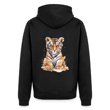 Tiger - Unisex Premium Organic Zip Hoodie - black - Back - Nico (187cm)