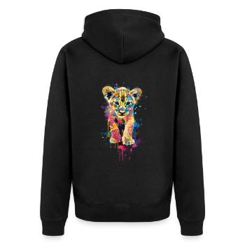 Löwe - Unisex Premium Bio Zip Hoodie - Schwarz - Hinten - Nico (187cm)