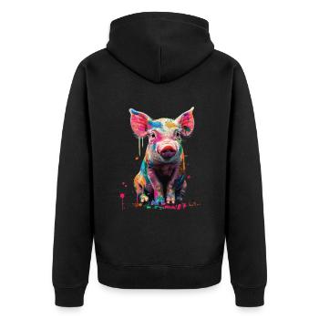 Schwein - Unisex Premium Bio Zip Hoodie - Schwarz - Hinten - Nico (187cm)