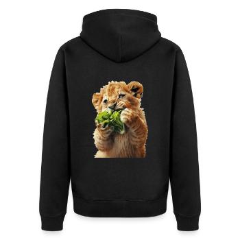 Löwe - Unisex Premium Bio Zip Hoodie - Schwarz - Hinten - Nico (187cm)