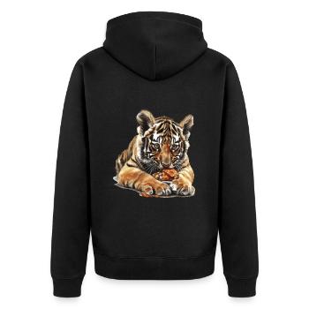 Tiger - Unisex Premium Organic Zip Hoodie - black - Back - Nico (187cm)
