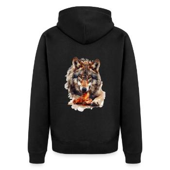 Wolf - Unisex Premium Bio Zip Hoodie - Schwarz - Hinten - Nico (187cm)