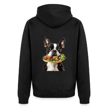 Boston Terrier - Unisex Premium Bio Zip Hoodie - Schwarz - Hinten - Nico (187cm)