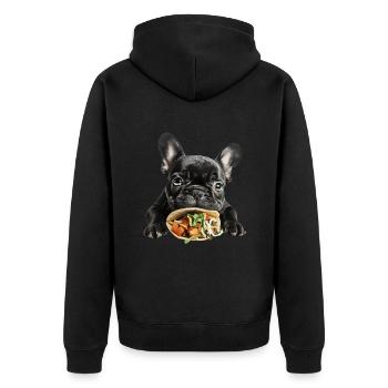 French Bulldog - Unisex Premium Bio Zip Hoodie - Schwarz - Hinten - Nico (187cm)