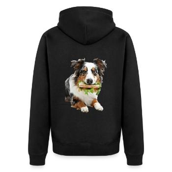 Australischer Schäferhund - Unisex Premium Bio Zip Hoodie - Schwarz - Hinten - Nico (187cm)